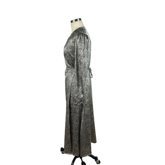 RACHEL PARCELL Cheetah Print Long Sleeve Satin Wrap Dress Women's Size Small - Picture 2 of 7